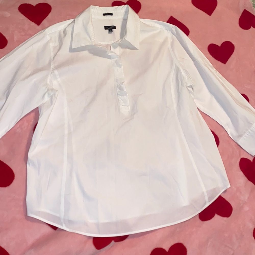 Solid White Talbots Stretch Convertible Blouse - image 1